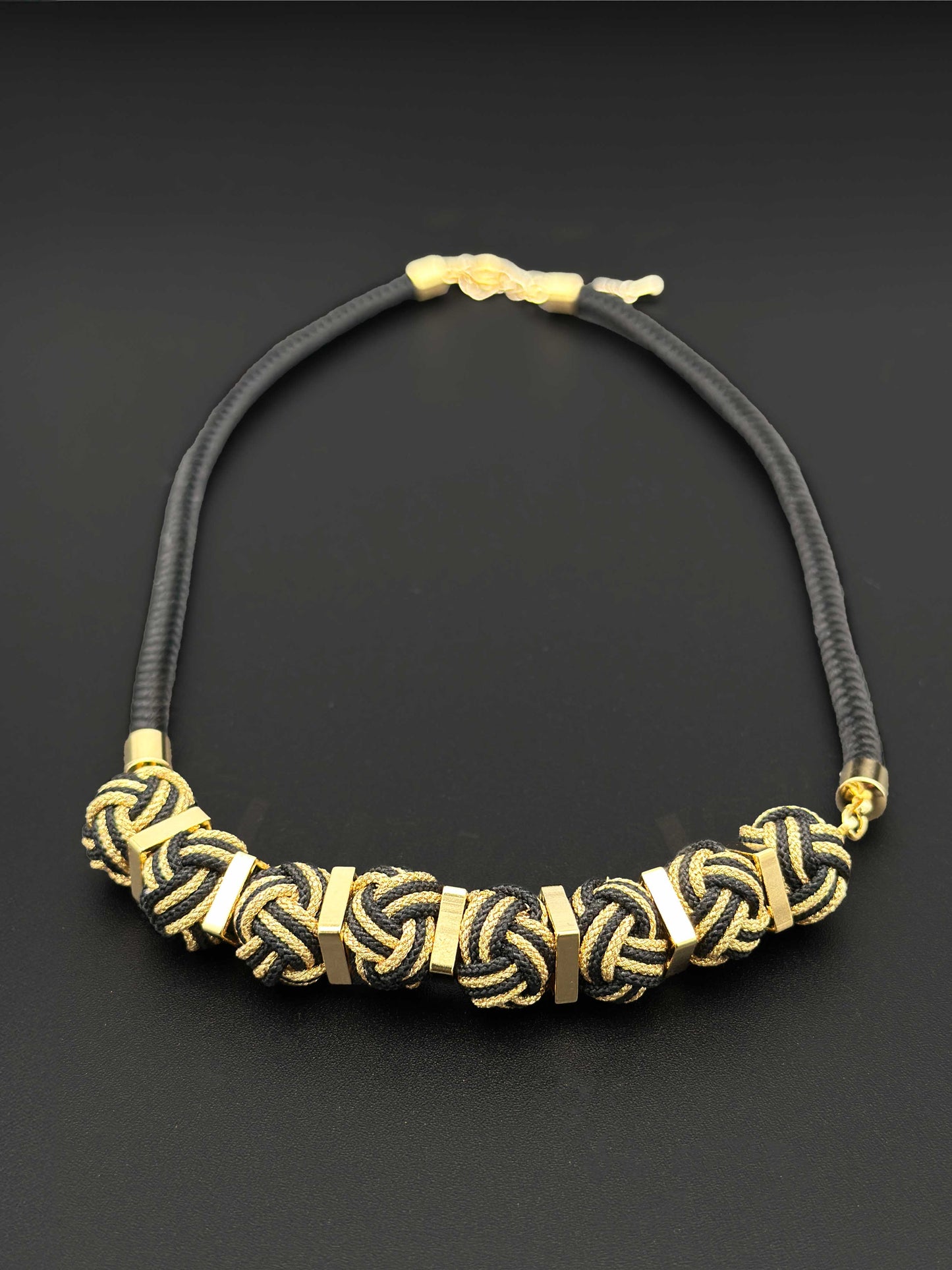 Kumihimo Silk Braided Necklace -Black&Gold-