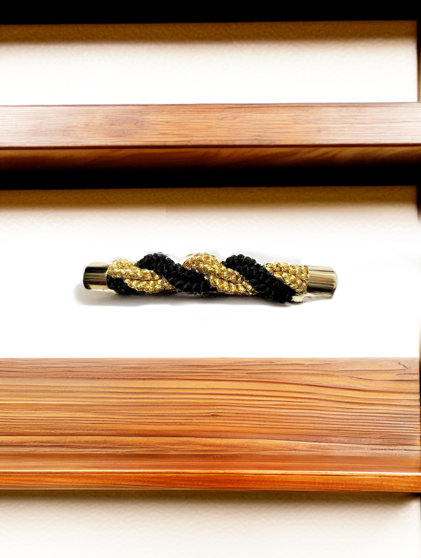 Kumihimo Hair Barrette – Single Braid/Gold × Black