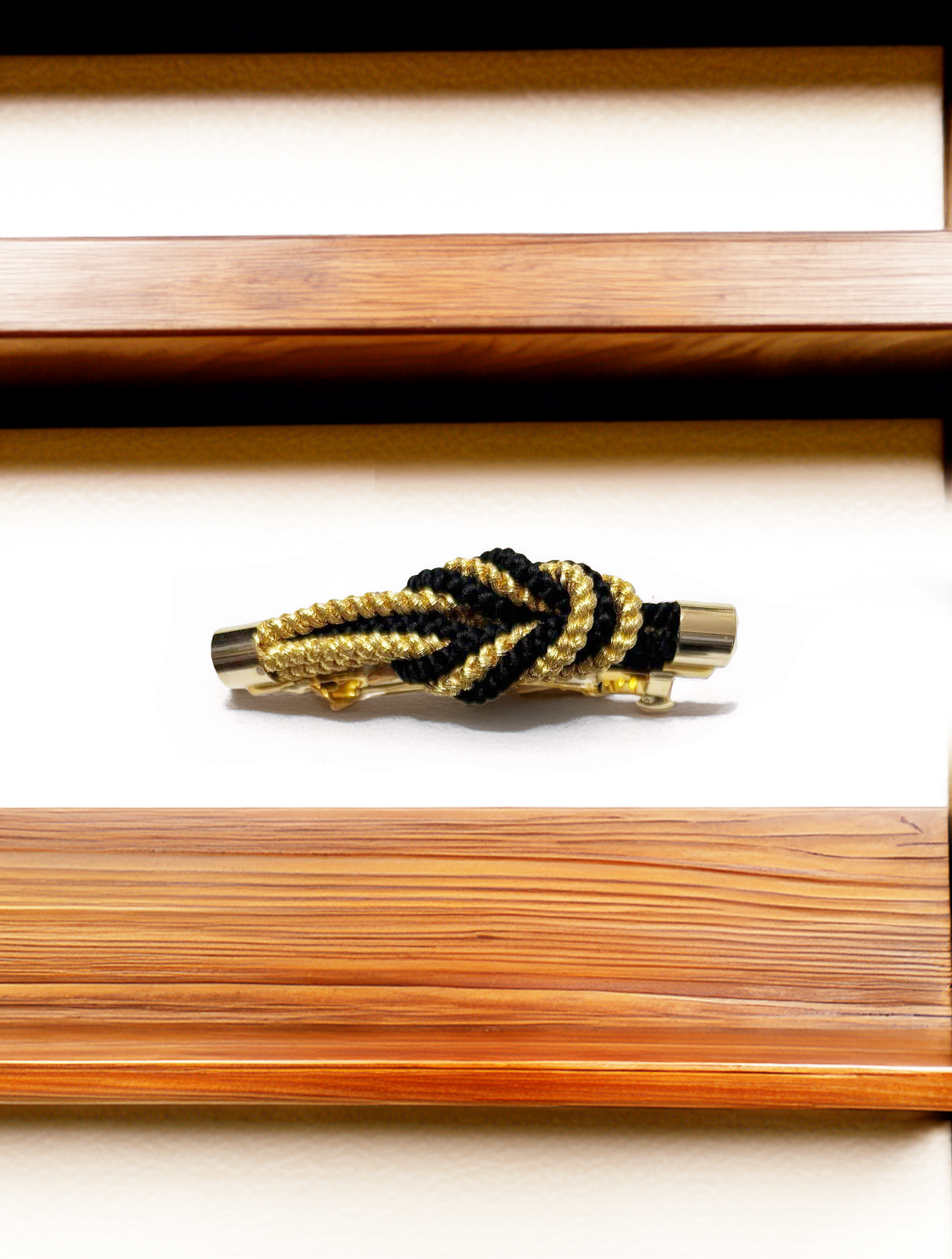 Kumihimo Hair Barrette – Double Braid / Gold × Black