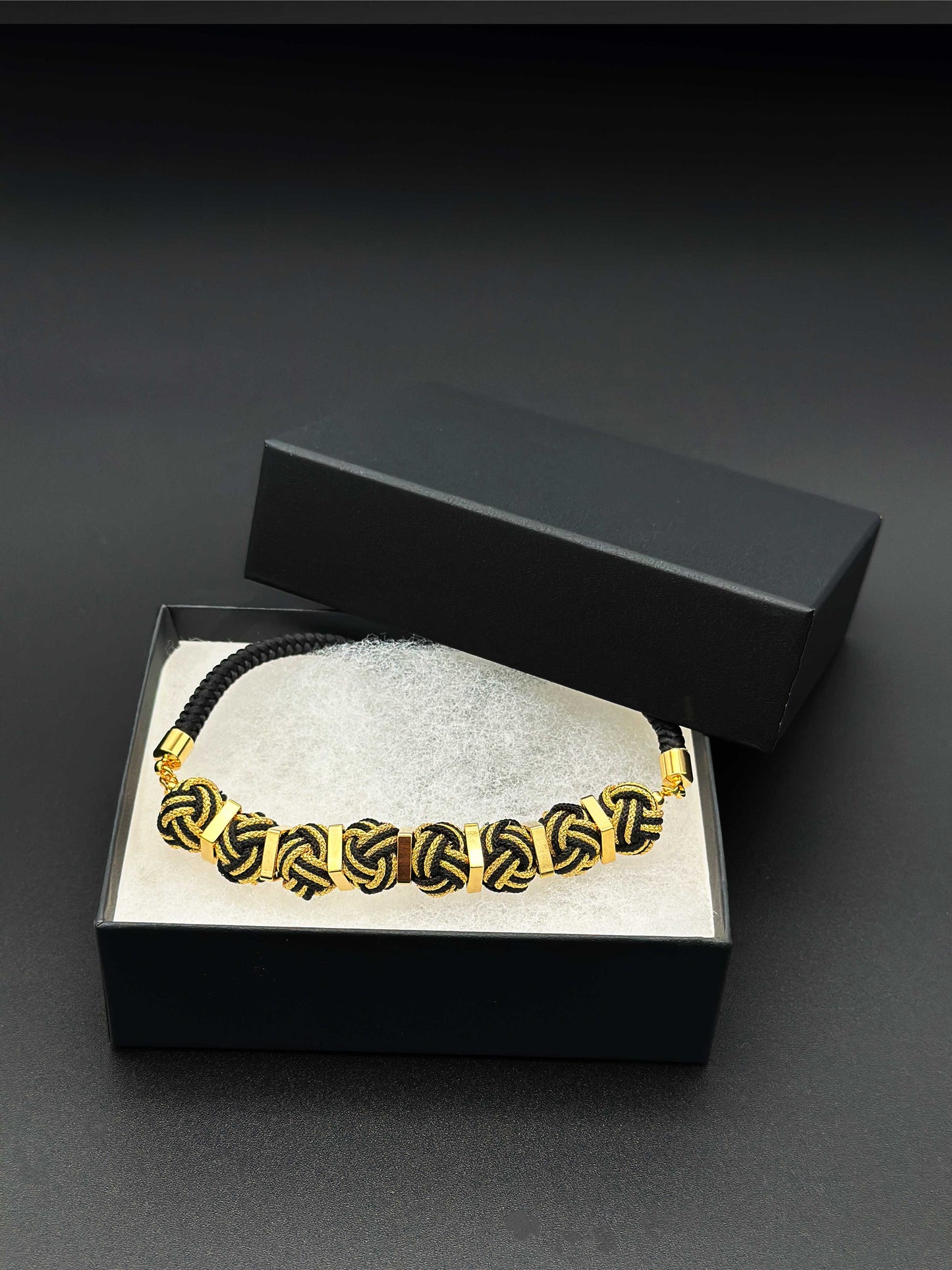 Kumihimo Silk Braided Necklace -Black&Gold-