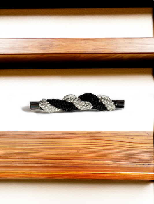 Kumihimo Hair Barrette – Single Braid / Silver × Black